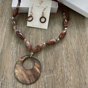 Vintage Crystal Bead Modern Pendant & Earring Set 16"- 30"